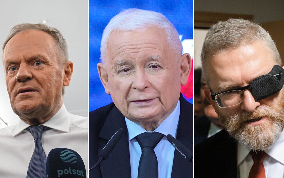 Donald Tusk, Jarosław Kaczyński i Grzegorz Braun
