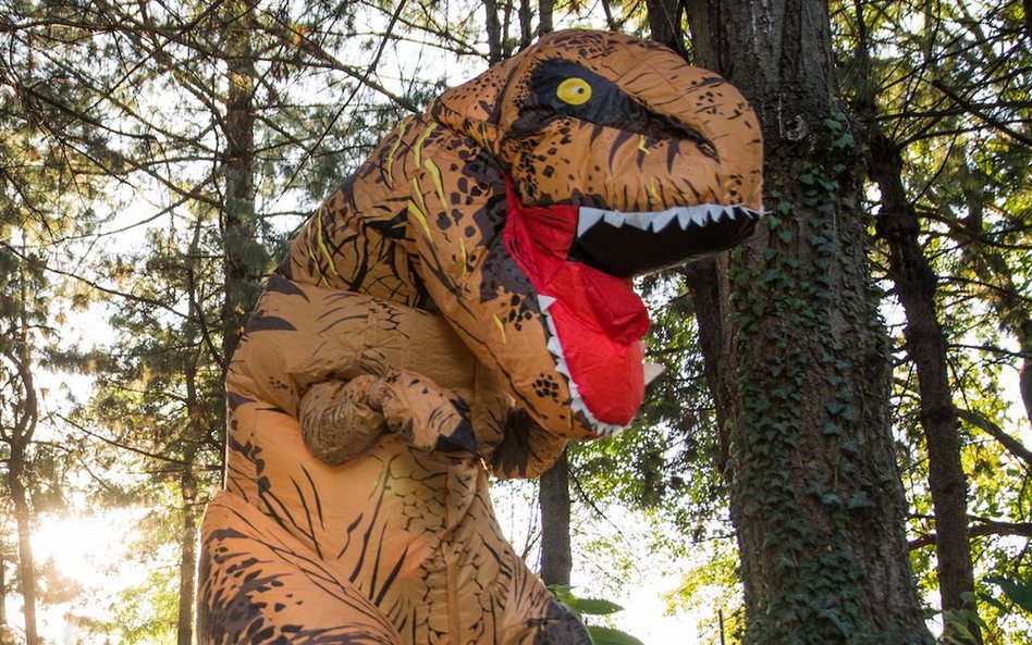 Wyszedł w stroju dinozaura. "Chronił się przed wirusem"