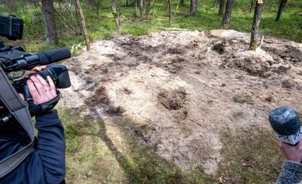 Miejsce znalezienia szczątków rakiety w lesie w okolicach miejscowości Zamość k. Bydgoszczy