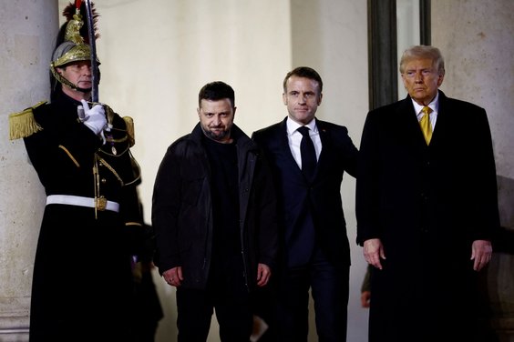 Donald Trump, Emmanuel Macron i Wołodymyr Zełenski