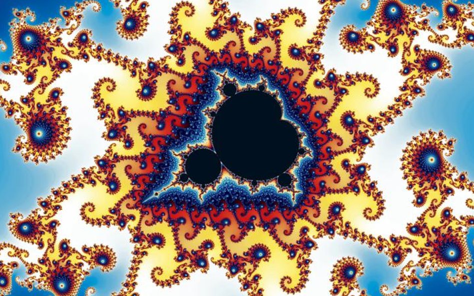 Fragment zbioru Mandelbrota. W środku widzimy tzw. baby Mandelbrot, czarny fragment w kształcie żuka