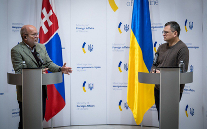 Rastislav Káčer i Dmytro Kułeba na konferencji prasowej w Kijowie