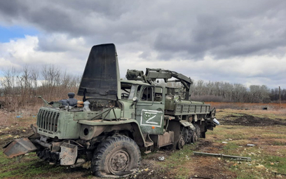 Zniszczona rosyjska ciężarówka w obwodzie charkowskim.