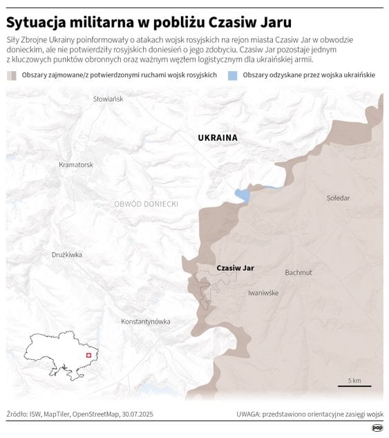 Mapa que ilustra la situación en el frente en la zona de Czasiw Jar