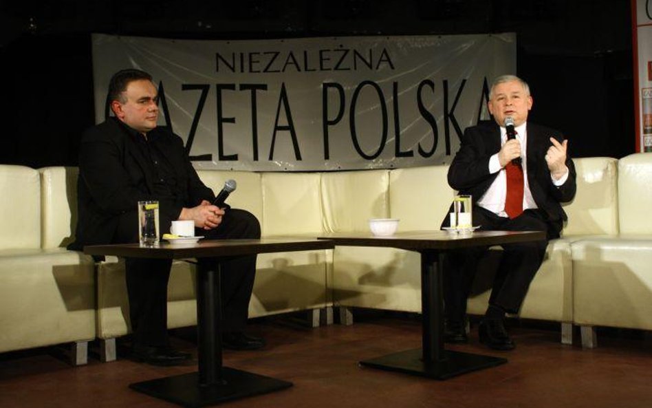 Redaktor naczelny "Gazety Polskiej" Tomasz Sakiewicz oraz prezes PiS Jarosław Kaczyński
