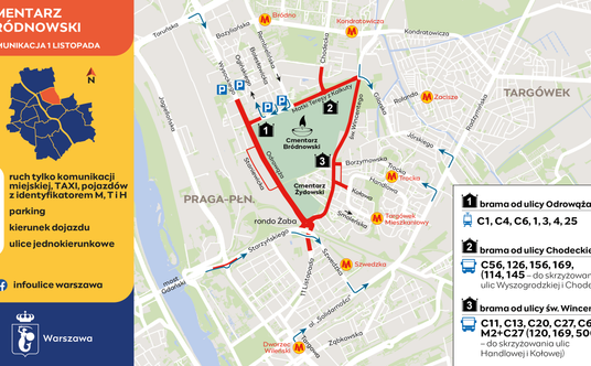 Mapy dojazdu do największych, stołecznych cmentarzy w dn. 1-3 listopada można znaleźć m.in. na porta
