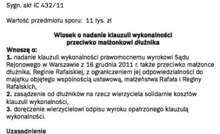 Wzór wniosku o nadanie klauzuli wykonalności przeciwko małżonkowi dłużnika