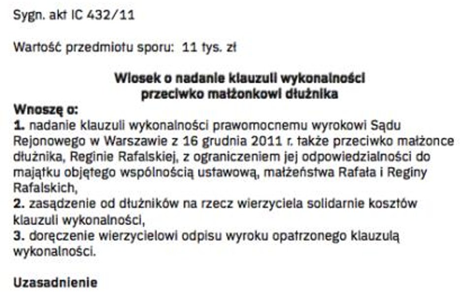 Wzór wniosku o nadanie klauzuli wykonalności przeciwko małżonkowi dłużnika