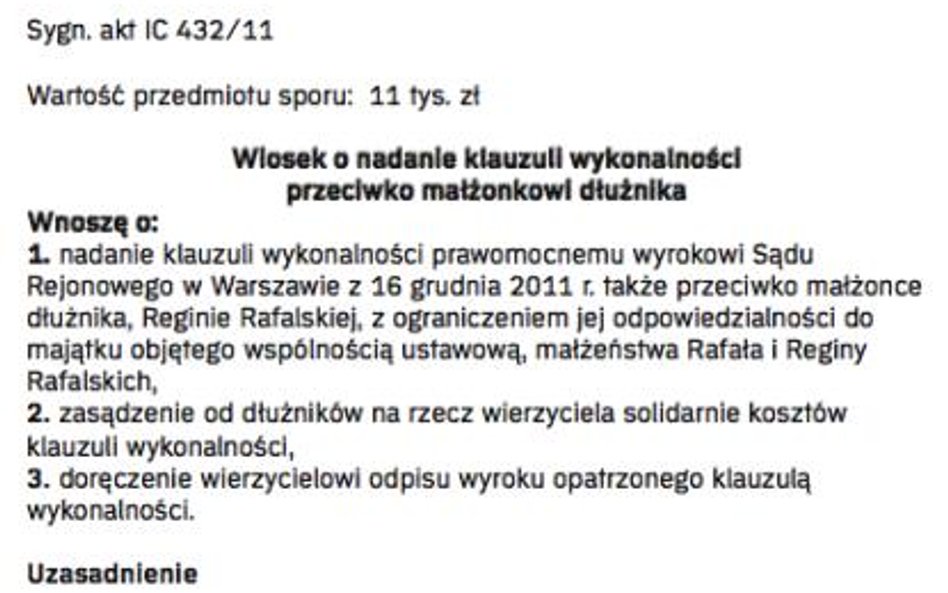 Wzór wniosku o nadanie klauzuli wykonalności przeciwko małżonkowi dłużnika