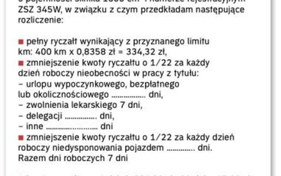 Kiedy nie ma składek od ryczałtu na używanie własnego auta