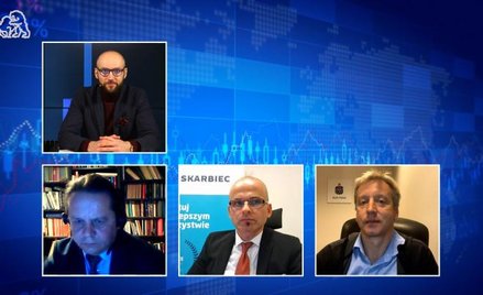 Uczestnicy listopadowej „Loży Parkietu”. Na dole od lewej: Wojciech Białek, Dariusz Świniarski, Mari