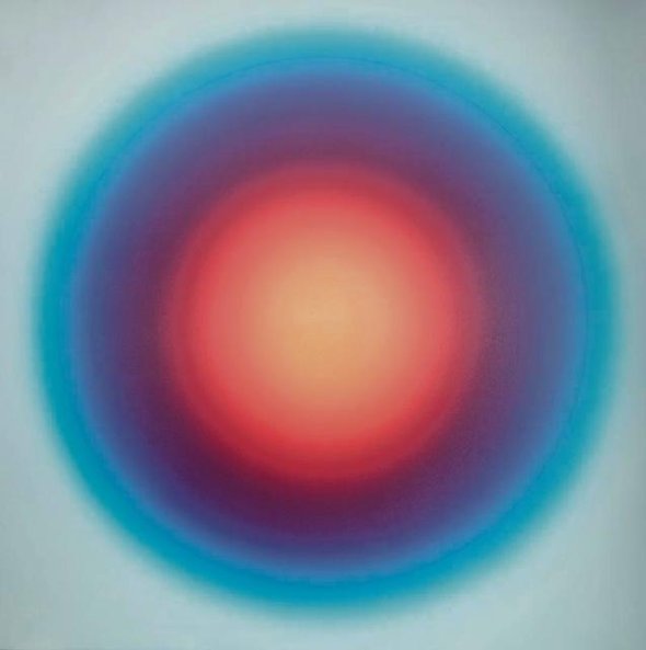 Obraz Mariusza Kułakowskiego przypomina kompozycje Wojciecha Fangora.