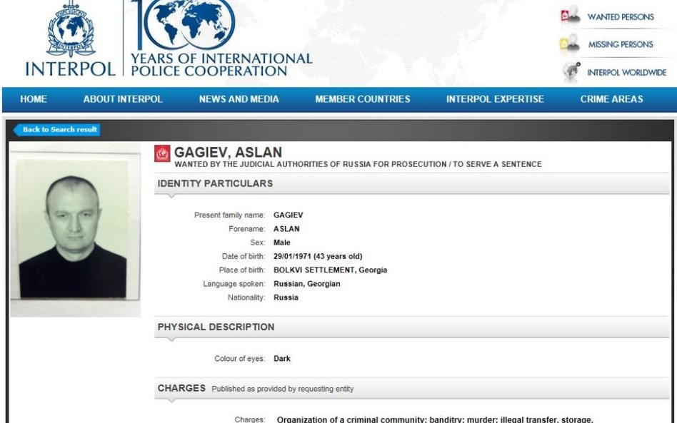 Aslan Gagiev (Screen ze strony interpol.int)