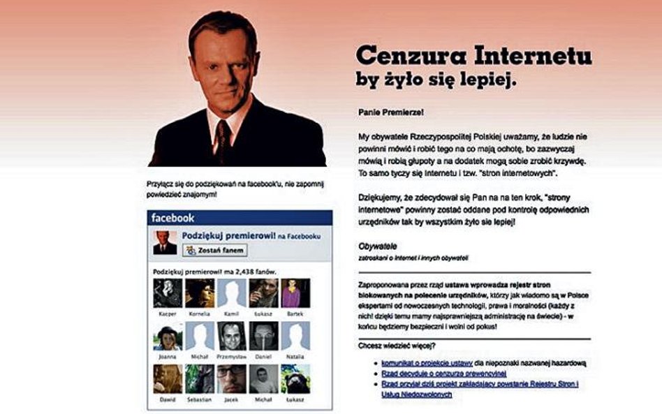 „Podziękuj premierowi” to jedna z wielu akcji prowadzonych przez internautów przeciw próbom cenzury 