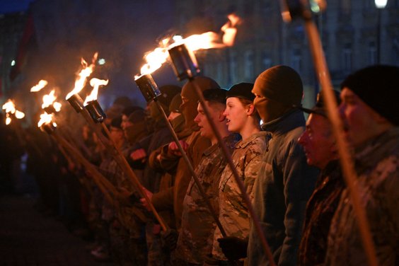 Marsz na cześć Stepana Bandery we Lwowie, 1 stycznia 2026 r.