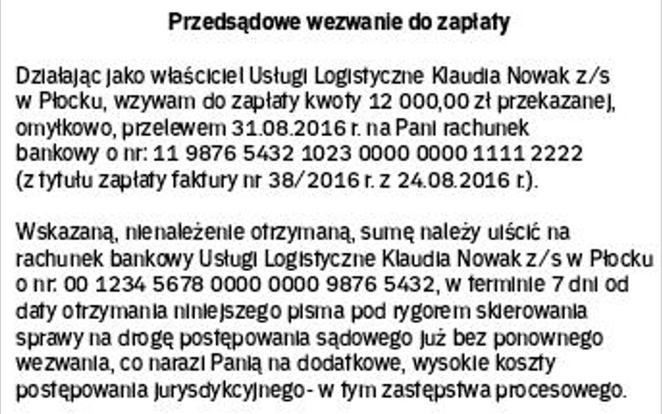 Wzór przedsądowego wezwania do zapłaty