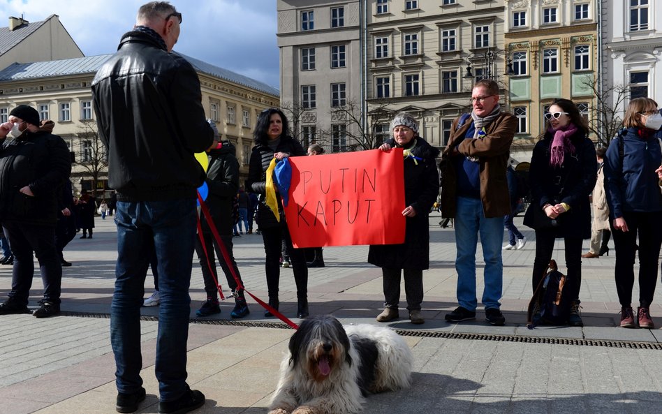 Proukraińska demonstracja w Krakowie kilka dni po wybuchu wojny