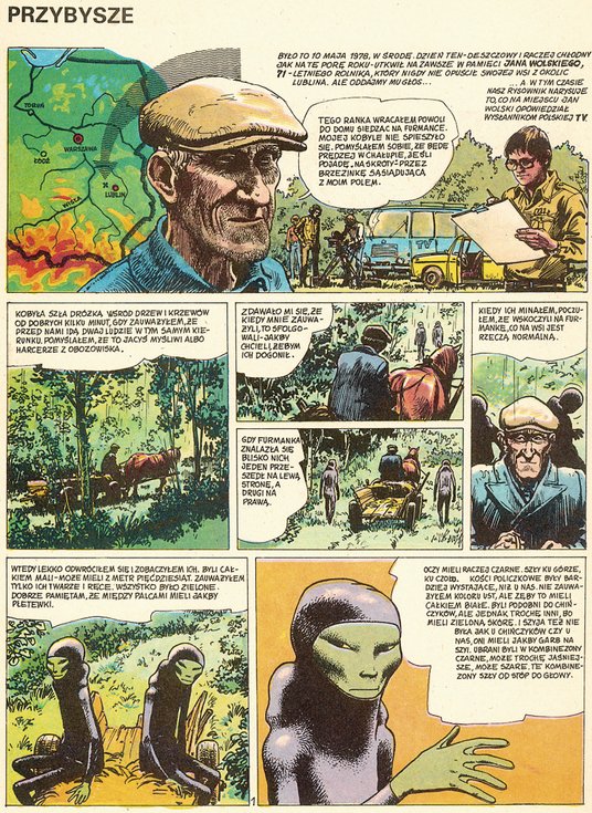 Fragment komiksu Grzegorza Rosińskiego opowiadającego o zdarzeniu z 10 maja 1978 r. Dzięki niemu 71-