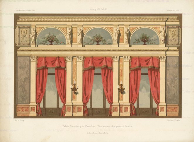 Wystrój ściany okiennej dużego holu, projektu Friedricha Hitziga