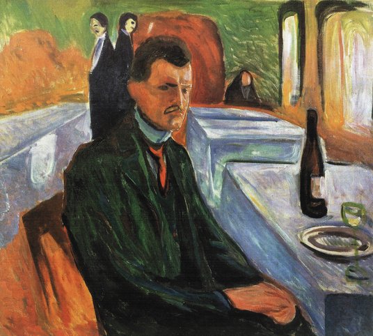 Edvard Munch, „Autoportret z butelką wina”, obraz z 1906 r.