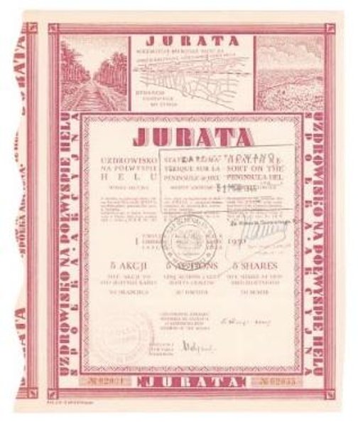 Zabytkowe akcje spółki Jurata mają ceny wywoławcze od 200 do 400 zł.