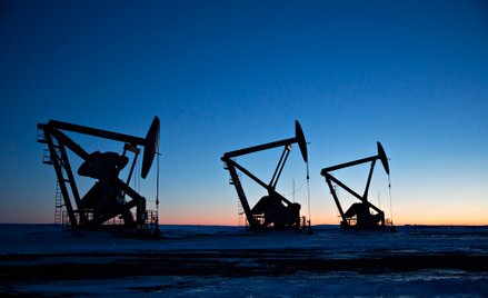 Pompy pneumatyczne widoczne nad szybami naftowymi w złożu Bakken w Dakocie Północnej