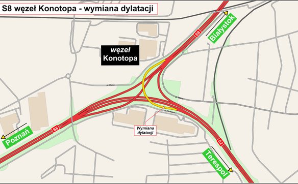Prace będą prowadzone u zbiegu tras S2 i S8