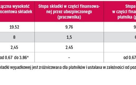 TABELA 2. Rozłożenie obciążeń ze składek na ubezpieczenia społeczne na płatnika i ubezpieczonego (w 