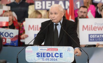 Kampania przed wyborami do Parlamentu Europejskiego. Prezes PiS Jarosław Kaczyński przemawiał na spo
