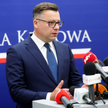 Rzecznik Prokuratury Krajowej Przemysław Nowak na konferencji prasowej w Warszawie