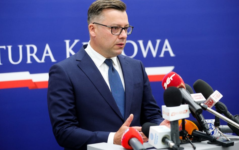 Rzecznik Prokuratury Krajowej Przemysław Nowak na konferencji prasowej w Warszawie