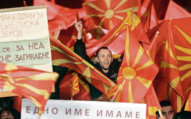 ?Nacjonaliści macedońscy protestują przeciw dogadywaniu się z Grekami, Skopje, luty 2018