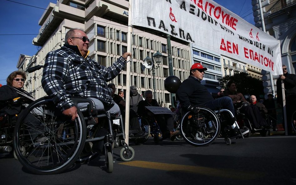 Protest osób niepełnosprawnych w Atenach
