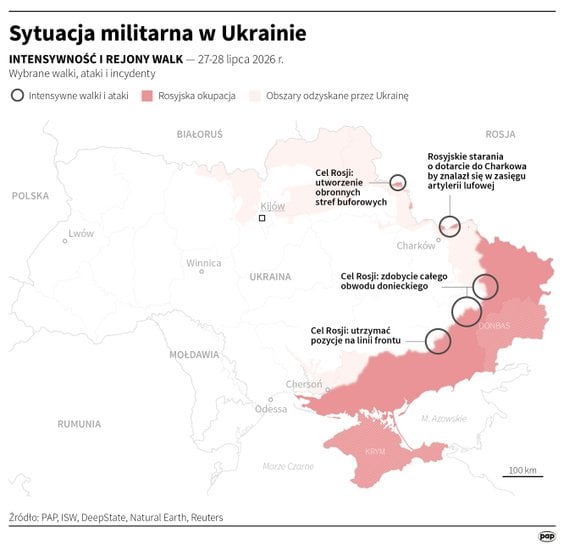 Intensywność walk na Ukrainie (27-28 lipca)