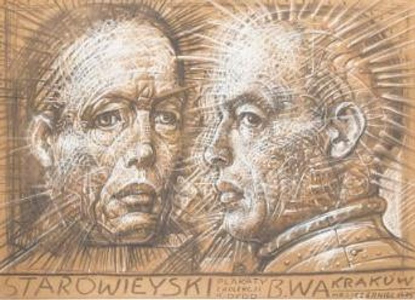 Projekt plakatu z autoportretem Franciszka Starowieyskiego.