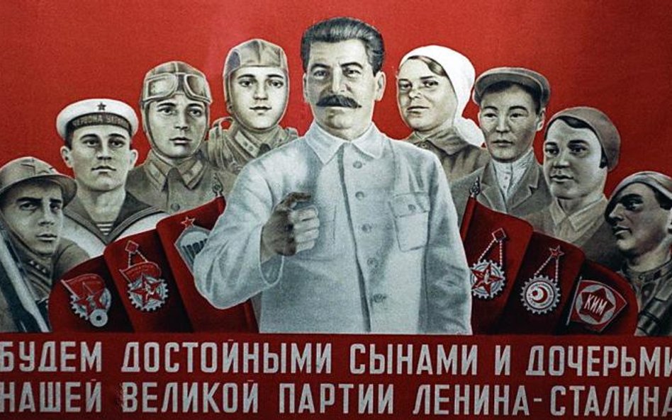 „Będziemy godnymi synami i córkami naszej wielkiej partii Lenina-Stalina” (plakat z 1935 r.)