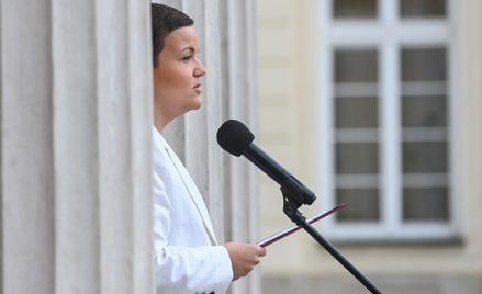 Minister kultury i dziedzictwa narodowego Marta Cienkowska podczas briefingu prasowego w siedzibie M