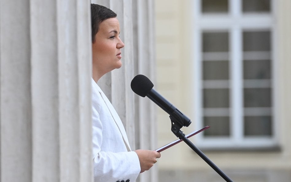 Minister kultury i dziedzictwa narodowego Marta Cienkowska podczas briefingu prasowego w siedzibie M