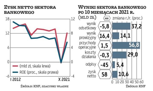 Po 10 miesiącach 2021 r. sektor miał 10,6 mld zł zysku netto, o 58 proc. więcej niż rok wcześniej. G