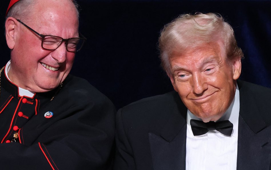 Kardynał Timothy Dolan i były prezydent USA Donald Trump podczas dorocznej kolacji Alfred E. Smith F