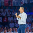 Przewodniczący Platformy Obywatelskiej Donald Tusk podczas konwencji programowej KO, odbywającej się