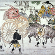 Moronobu Hishikawa (1618–1694), drzeworyt ukazujący ściętą głowę pokonanego Shuten-dōji zawiezioną t