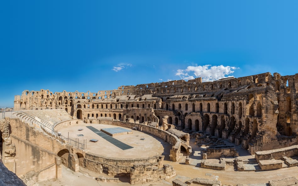 Panorama amfiteatru w Al-Dżamm, stanowiska archeologicznego w mieście Al-Dżamm (El-Jem; dawniej: Thy