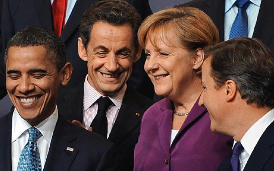 Barack Obama w otoczeniu europejskich sojuszników: prezydenta Francji Nicolasa Sarkozy’ego, kanclerz