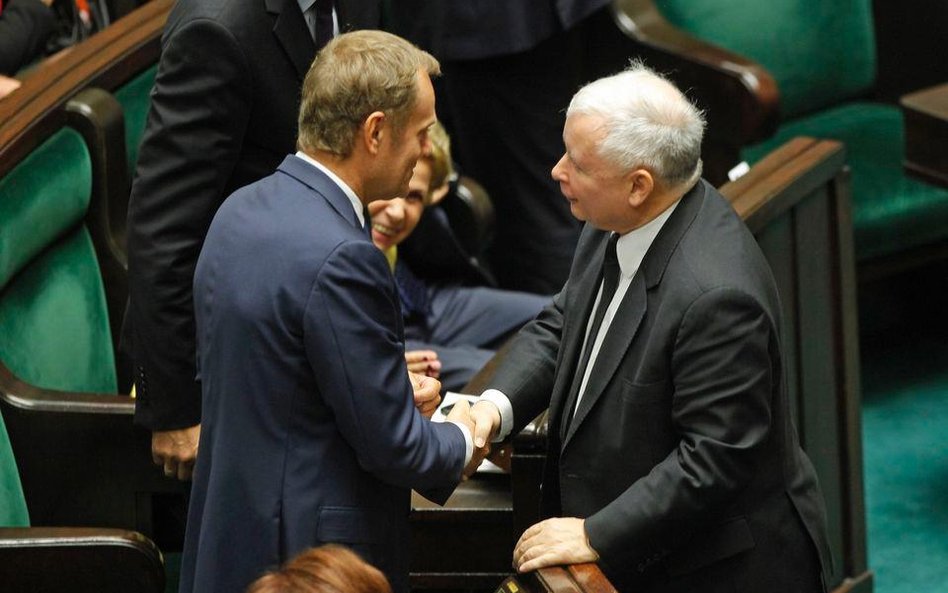 Przewodniczący Rady Europejskiej Donald Tusk i prezes PiS Jarosław Kaczyński