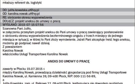 Przykład korespondencji e-MAILowej w sprawie aneksu do umowy