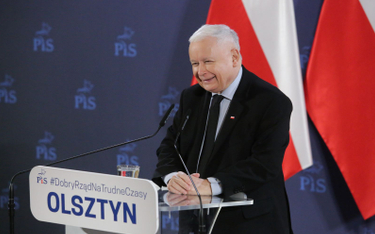 Jarosław Kaczyński podczas spotkania z sympatykami PiS w Olsztynie