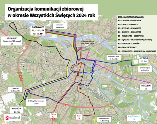 Organizacja komunikacji zbiorowej w okresie Wszystkich Świętych 2024 rok - wroclaw.pl
