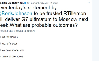 Rosyjska ambasada w Wielkiej Brytanii pyta internautów: Czy będzie wojna?
