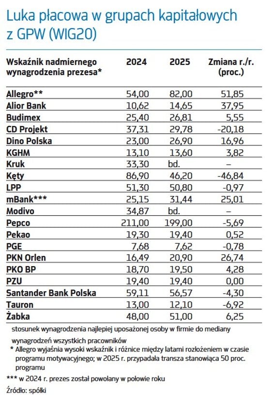 Luka płacowa w grupach kapitałowych z GPW (WIG20)